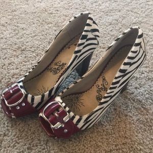 Naughty Monkey red with black and white zebra prnt